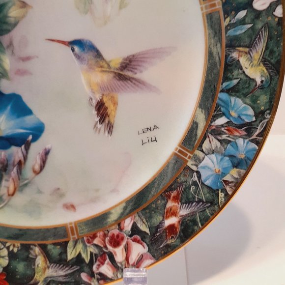 W L George Fine China "The Violet~ Crowned Hummingbird" Plate by Lena Liu 8" - Picture 6 of 10